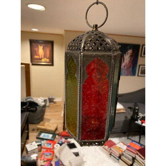 9 Pc Wedding Lot Copper Moroccan Lantern Metal Cutouts Decor 10" Tall MULTICOLOR - Picture 9 of 9